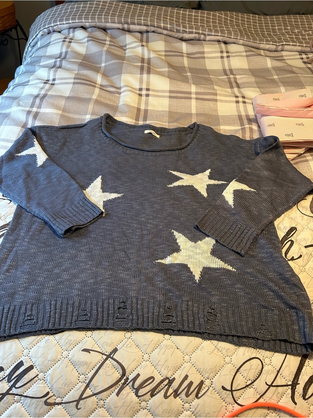 Maurices Navy Crewneck Sweater with Cream Star Accents